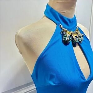 bebe Bright Teal Halter Top with Keyhole